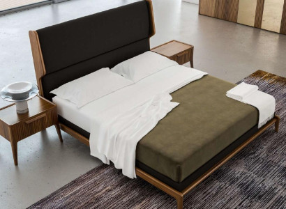 Brown Bedroom Set Bed Bedside Tables 2 Pieces Modern Style Luxury Furniture
